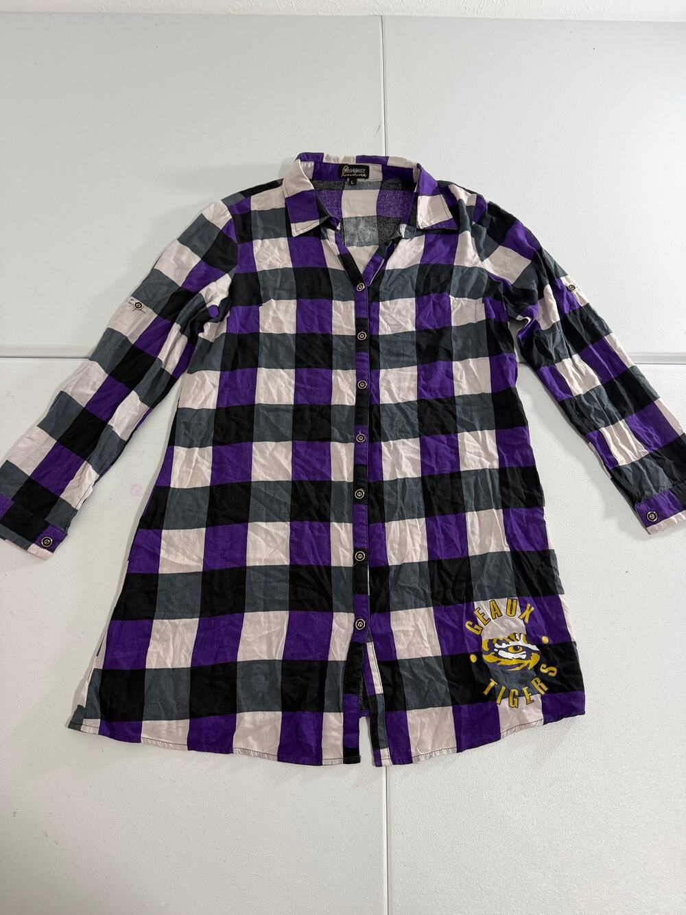 LSU Tigers Gameday Couture Women's Large Buffalo Plaid Button Up Geaux Tigers